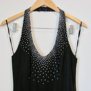 Black Halter Maxi Dress Shimmer Sequin Gown Black Tie Formal Wedding 8 Petite